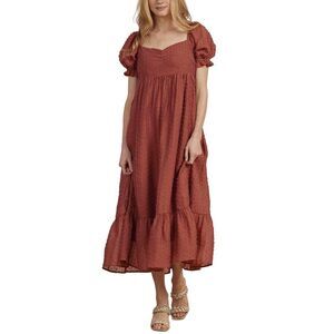Rust Puff-Sleeve Midi Dress - Women